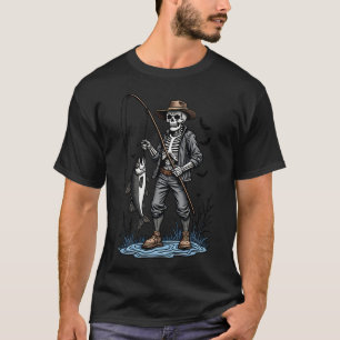 Skelett-Angler Lustiger Gruseliger Angel-Halloween T-Shirt