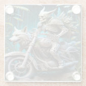 Skelett auf einem Chopper mit Wolfskopf Glasuntersetzer (Rückseite)