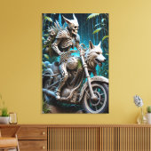 Skelett auf einem Chopper mit Wolfskopf Leinwanddruck (Insitu (Wohnzimmer))