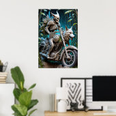 Skelett auf einem Chopper mit Wolfskopf Poster (Heimbüro)