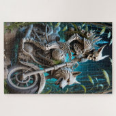 Skelett auf einem Chopper mit Wolfskopf Puzzle (Horizontal)