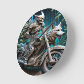 Skelett auf einem Chopper mit Wolfskopf Runde Wanduhr (Winkel)