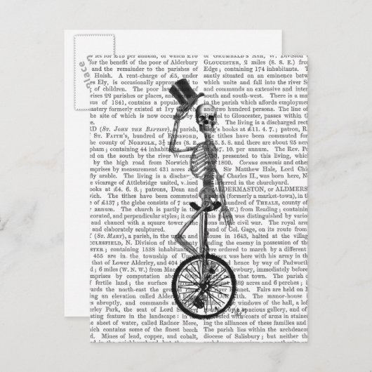 Skelett auf Einrad Postkarte (Vorne/Hinten)