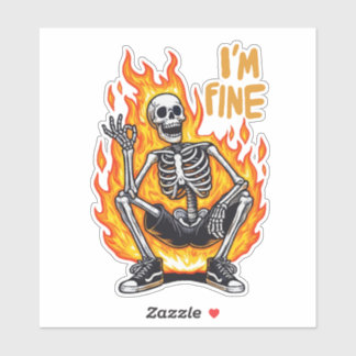 Skelett auf Feuer, ich bin gut Aufkleber