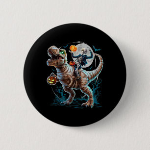 Skelett auf Mumien-Kürbis T-Rex Dinosaurier Lustig Button