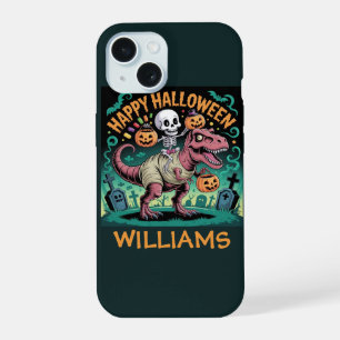 Skelett auf Mumien-T-Rex – Gruseliger Dino-Reiter iPhone 15 Hülle