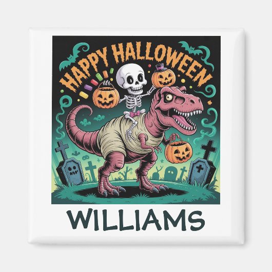 Skelett auf Mummy T-Rex - Spooky Dino Rider Magnet (Vorne)