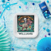 Skelett auf Mummy T-Rex - Spooky Dino Rider Pappteller (Party)