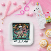 Skelett auf Mummy T-Rex - Spooky Dino Rider Pappteller (Party)