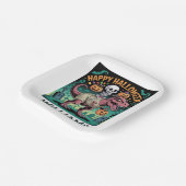 Skelett auf Mummy T-Rex - Spooky Dino Rider Pappteller (Gewinkelt)