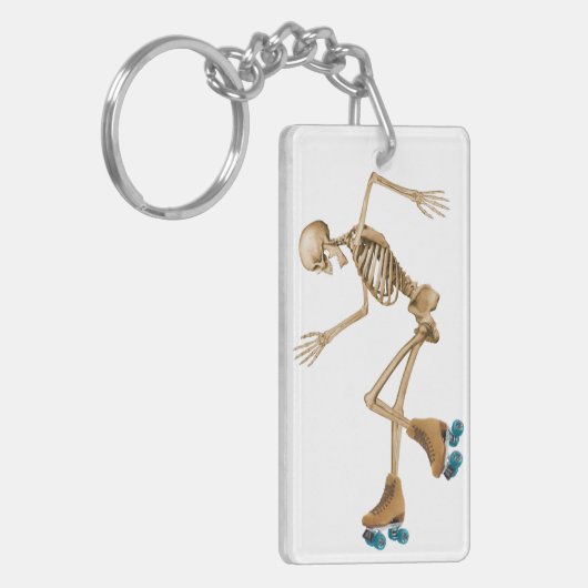 Skelett auf Rollrollen-Skaten Schlüsselanhänger (Vorderseite links)
