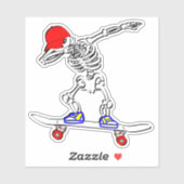 Skelett auf Skateboard 4" Kiss Cut Vinyl Sticker (Blatt)