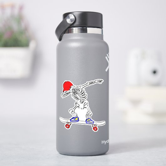 Skelett auf Skateboard 4" Kiss Cut Vinyl Sticker (HydroFlask)