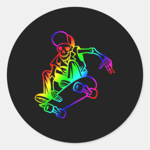 Skelett auf Skateboard Regenbogen Skater Umriss Sk Runder Aufkleber