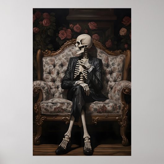 Skelett auf Sofa sitzend Druck, viktorianisch flor Poster (Vorne)