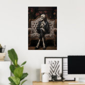 Skelett auf Sofa sitzend Druck, viktorianisch flor Poster (Heimbüro)