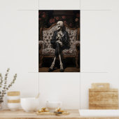 Skelett auf Sofa sitzend Druck, viktorianisch flor Poster (Küche)