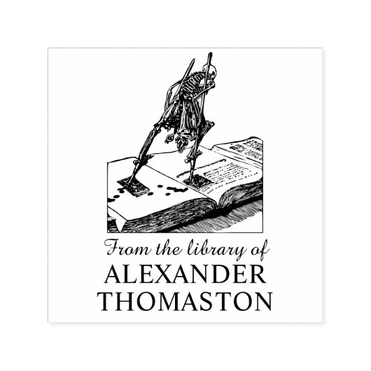 Skelett auf Stilts Wandern auf Buchbibliothek Name Permastempel (Design)