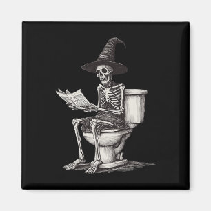 Skelett Auf Toilette Lustiger Halloween Hexenhut S Magnet