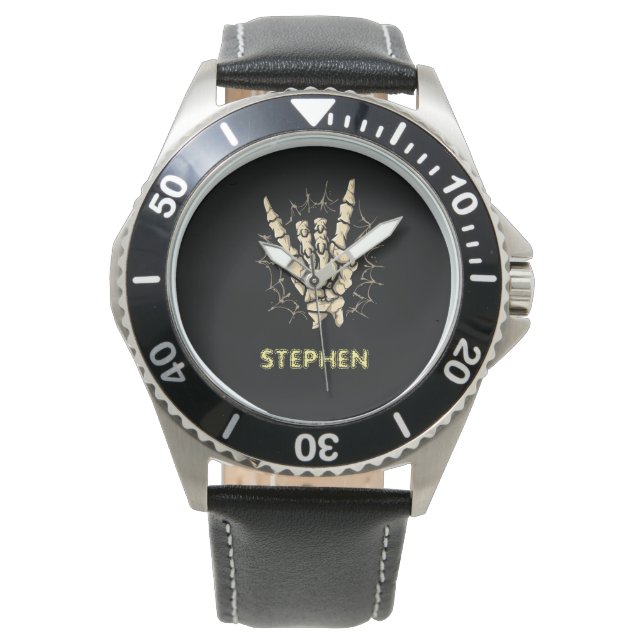 Skelett aus Schwermetall, Rock und Rolle Halloween Armbanduhr (Vorderseite)