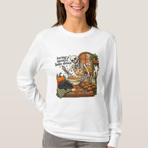 Skelett backt Kekse Herbst Schwarze Katze Küche T-Shirt