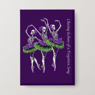 Skelett-Ballerina-Knopf Lila Grün Künstlerisch Button