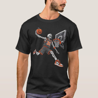 Skelett-Basketballspieler Männer Jungen Halloween T-Shirt