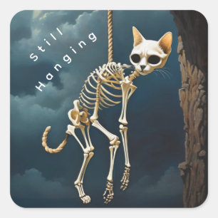 Skelett baumelndes quadratisches Katzen-Sticker  Quadratischer Aufkleber