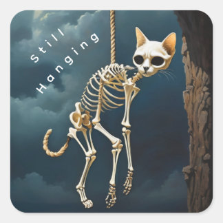 Skelett baumelndes quadratisches Katzen-Sticker  Quadratischer Aufkleber