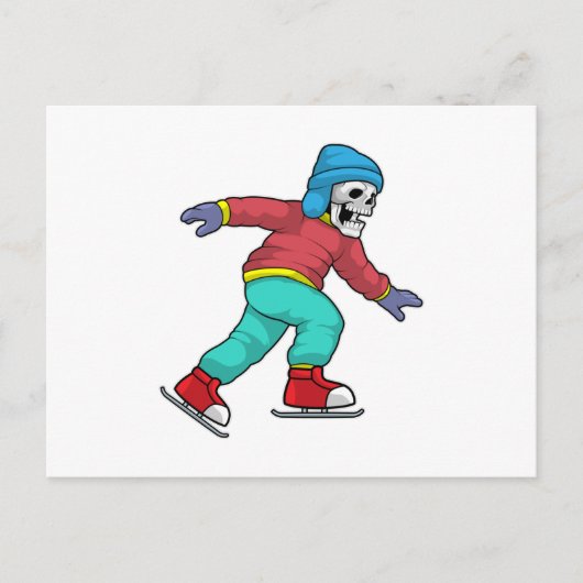 Skelett bei Ice Skaten mit Ice-Skaten Postkarte (Vorderseite)