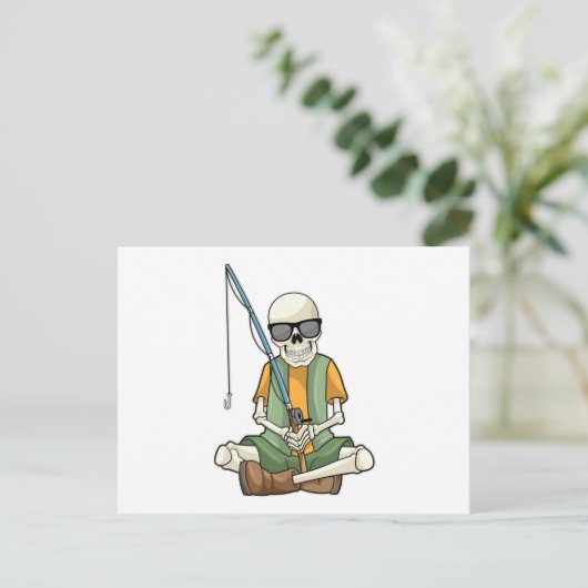 Skelett beim Angeln mit Angelrute Postkarte (Stehend Vorderseite)