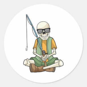 Skelett beim Angeln mit Angelrute Runder Aufkleber