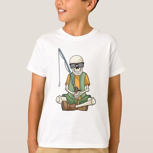 Skelett beim Angeln mit Angelrute T-Shirt (Vorderseite)