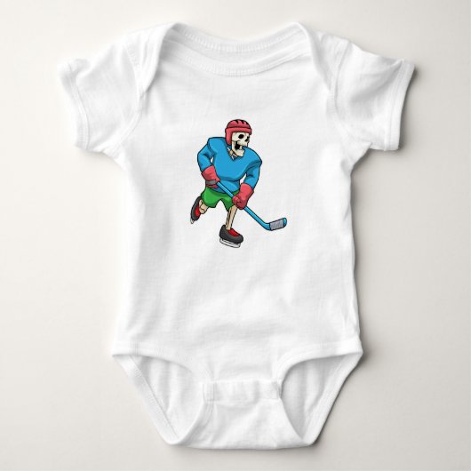 Skelett beim Eishockey mit Eishockeyschläger Baby Strampler (Vorderseite)