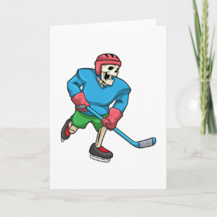 Skelett beim Eishockey mit Eishockeyschläger Karte