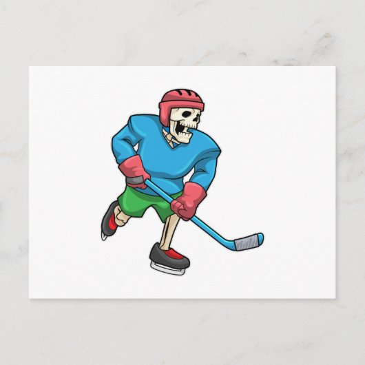 Skelett beim Eishockey mit Eishockeyschläger Postkarte (Vorderseite)