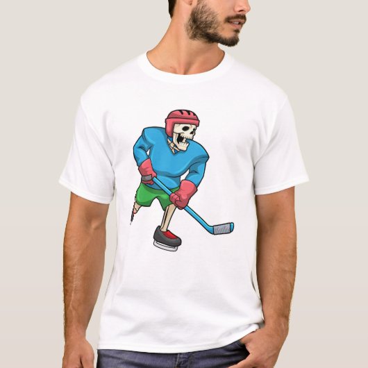 Skelett beim Eishockey mit Eishockeyschläger T-Shirt (Vorderseite)