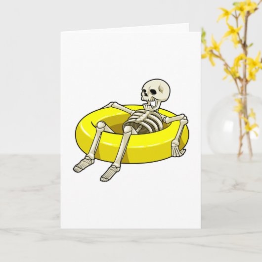 Skelett beim Schwimmen mit Schwimmring Karte (Gelbe Blume)