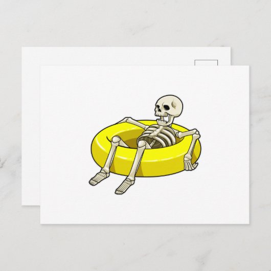 Skelett beim Schwimmen mit Schwimmring Postkarte (Vorne/Hinten)