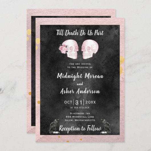 Skelett bis zum Tod machen uns Teil schwarz pink Einladung (Vorne/Hinten)
