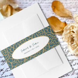 Skelett Blätter Aztec Gold & Police Blue Einladungsbanderole