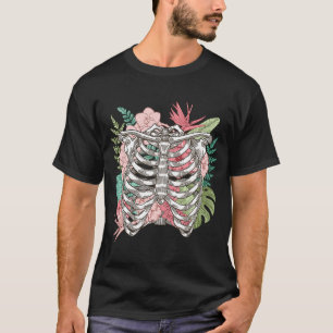 Skelett Blume Rib Cage X Ray Halloween T-Shirt