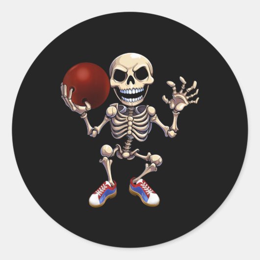 Skelett Bowling Funny Halloween Skull Kid Runder Aufkleber (Vorderseite)