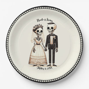 Skelett Braut Bräutigam Whimsical Hochzeit Pappteller