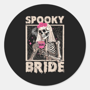 Skelett Braut trinkt Kaffee Hochzeit Halloween C Runder Aufkleber