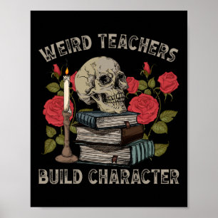 Skelett Buch Florales Totenkopf Halloween Lehrer G Poster