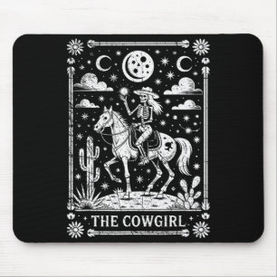 Skelett-Cowgirl auf einem Pferd reitend Tarotkarte Mousepad