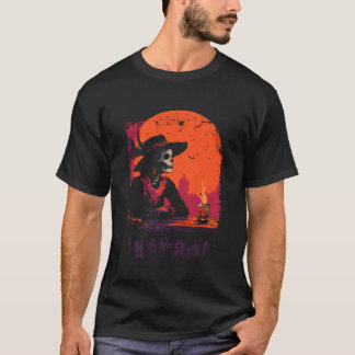 Skelett-Cowgirl mit Wüsten-Sonnenuntergang Western T-Shirt