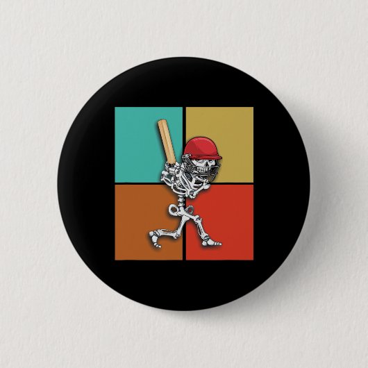 Skelett Cricket Halloween Cricketspieler Button (Vorderseite)