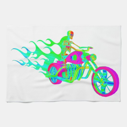 Skelett, das ein Motorrad reitet Geschirrtuch (Horizontal)